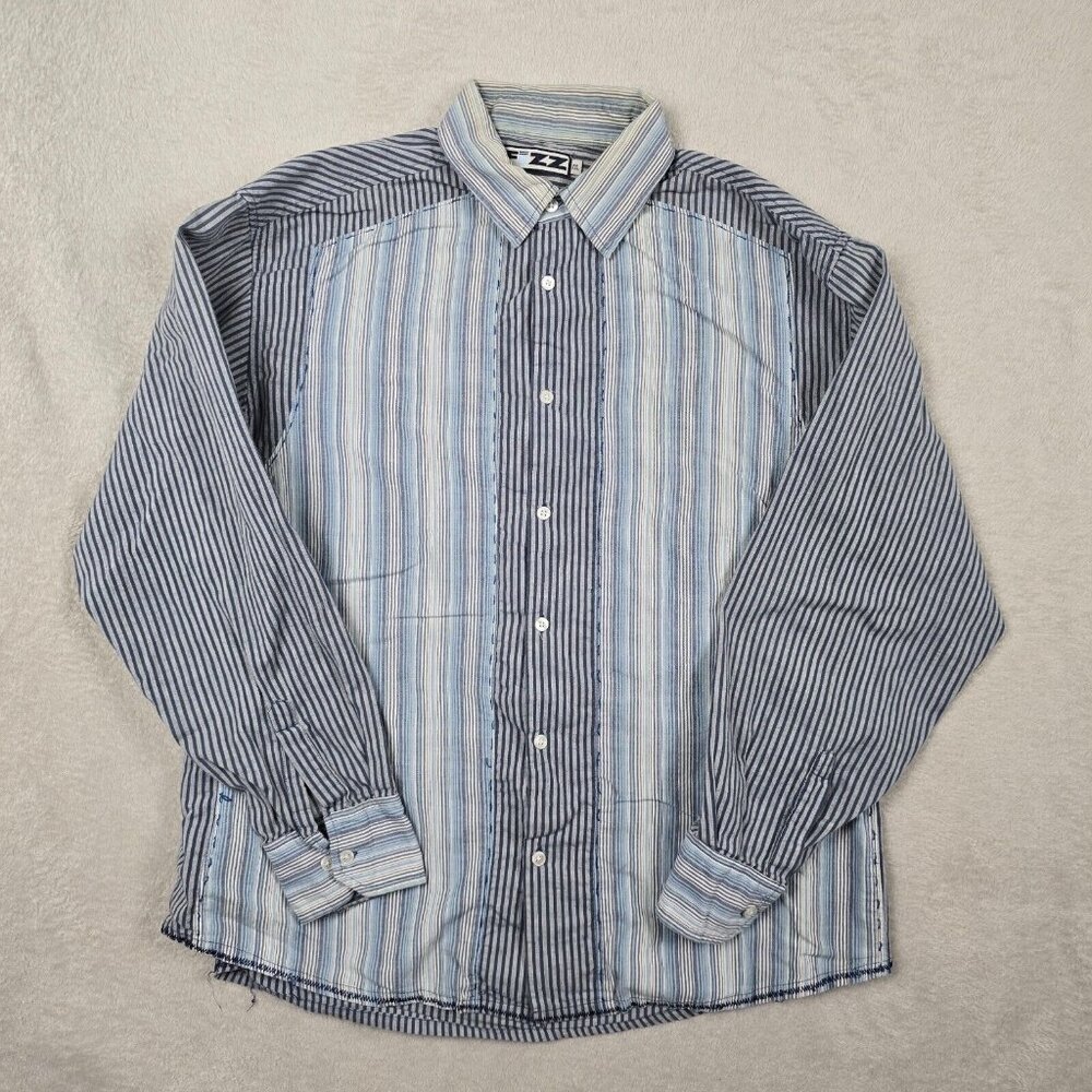 FIZZ Striped Button Down Shirt Mens XXL Blue Gray Contrast Casual Grunge Western